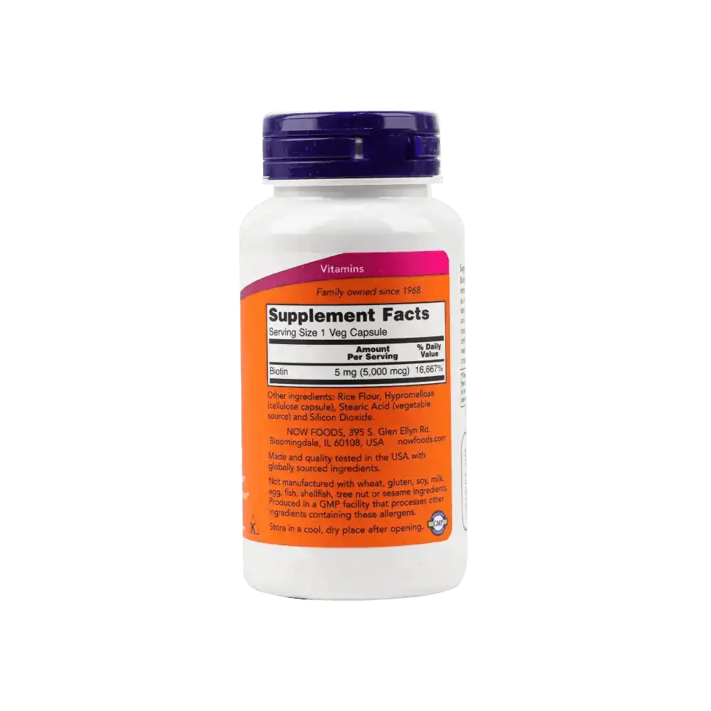 NOW FOODS - NOW BIOTIN 5000 MCG 60 VEG CAPSULES - Pharmazone - 