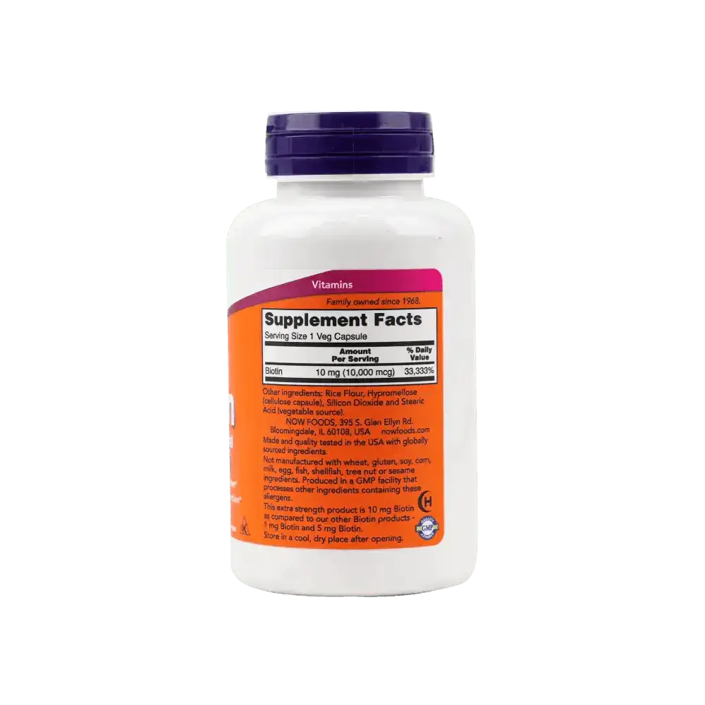 NOW FOODS - NOW EXTRA STRENGTH BIOTIN 10MG(10000 MCG) 120 VEG CAPSULES - Pharmazone - 