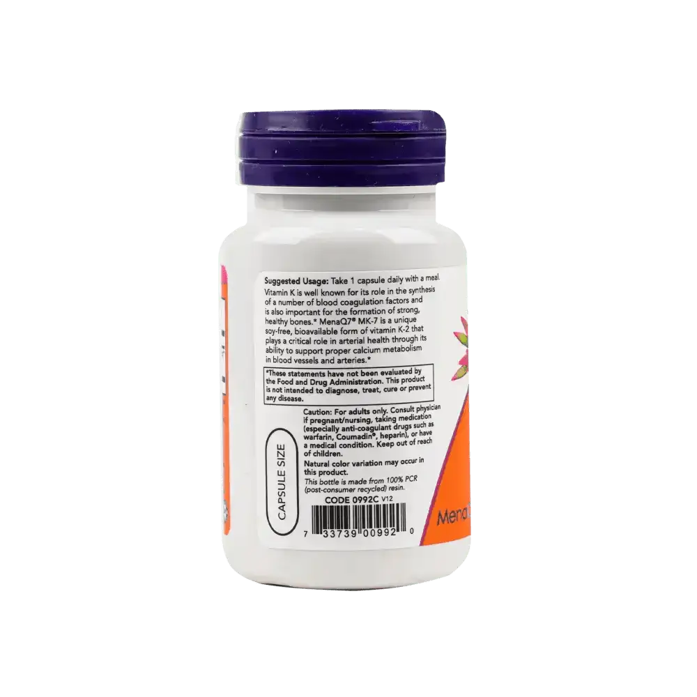 NOW FOODS - NOW MK - 7 VITAMIN K - 2 100MCG 60VEG CAPS - Pharmazone - 