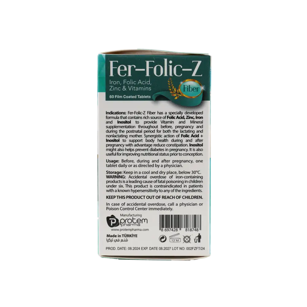 PROTEM PHARMA FER-FOLIC-Z FIBER 60 TABLETS