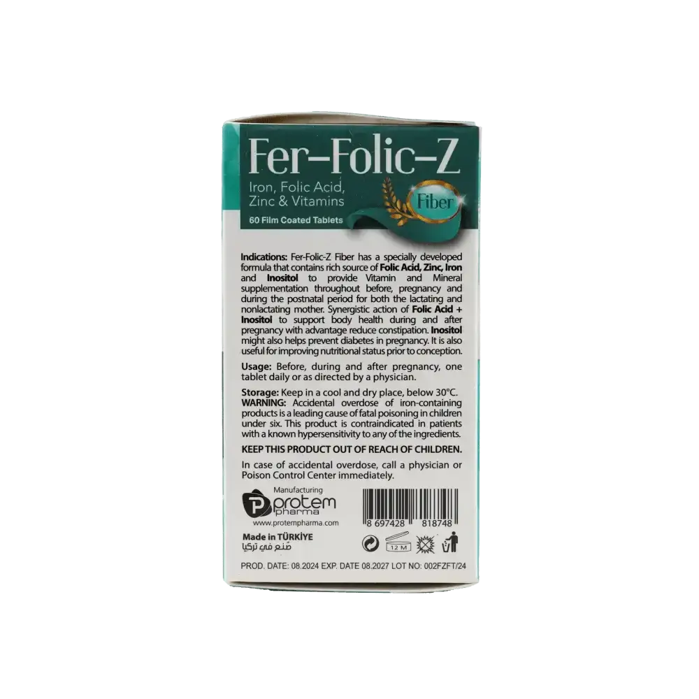 PROTEM PHARMA - PROTEM PHARMA FER - FOLIC - Z FIBER 60 TABLETS - Pharmazone - 