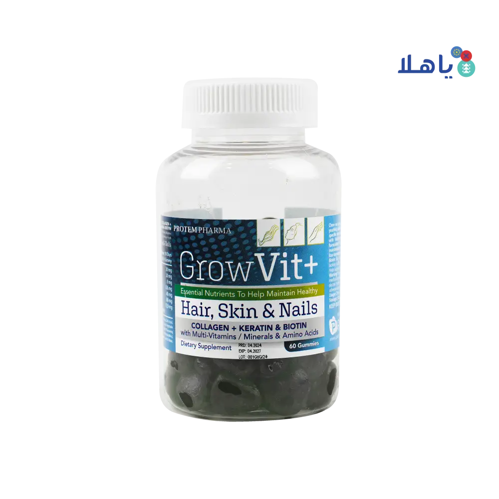 Protem Pharma GrowVit+ For Adult Hair,Skin &Nails 60Gummies