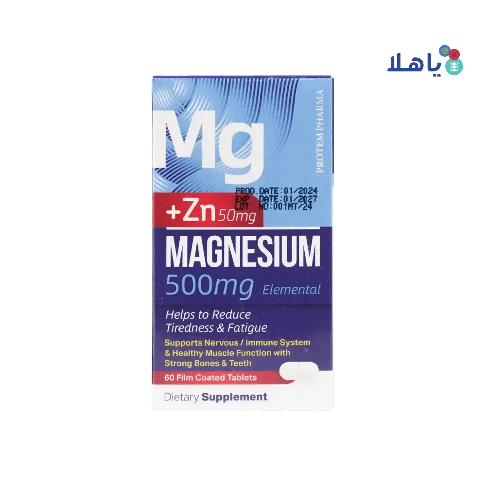 PROTEM PHARMA - Protem Pharma Magnesium 500mg+Zn 50mg 60 Tablets - Pharmazone - 