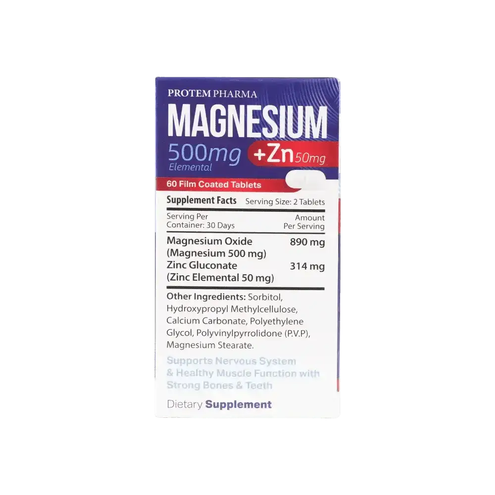 PROTEM PHARMA - Protem Pharma Magnesium 500mg+Zn 50mg 60 Tablets - Pharmazone - 