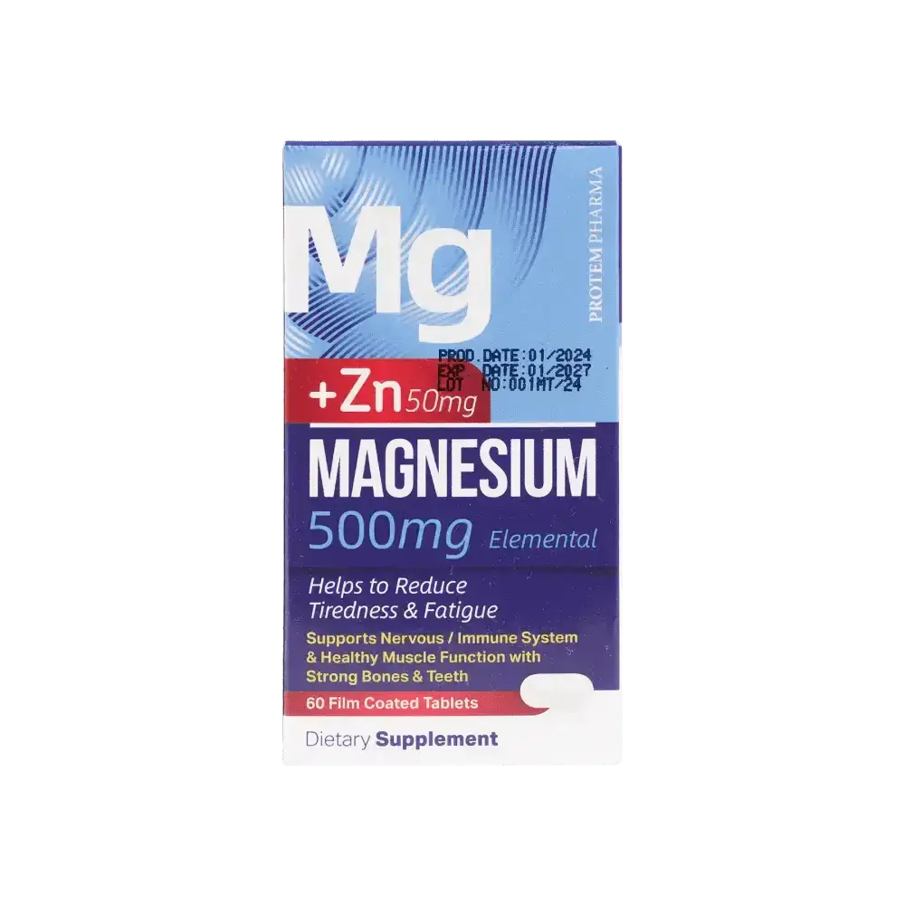 PROTEM PHARMA - Protem Pharma Magnesium 500mg+Zn 50mg 60 Tablets - Pharmazone - 