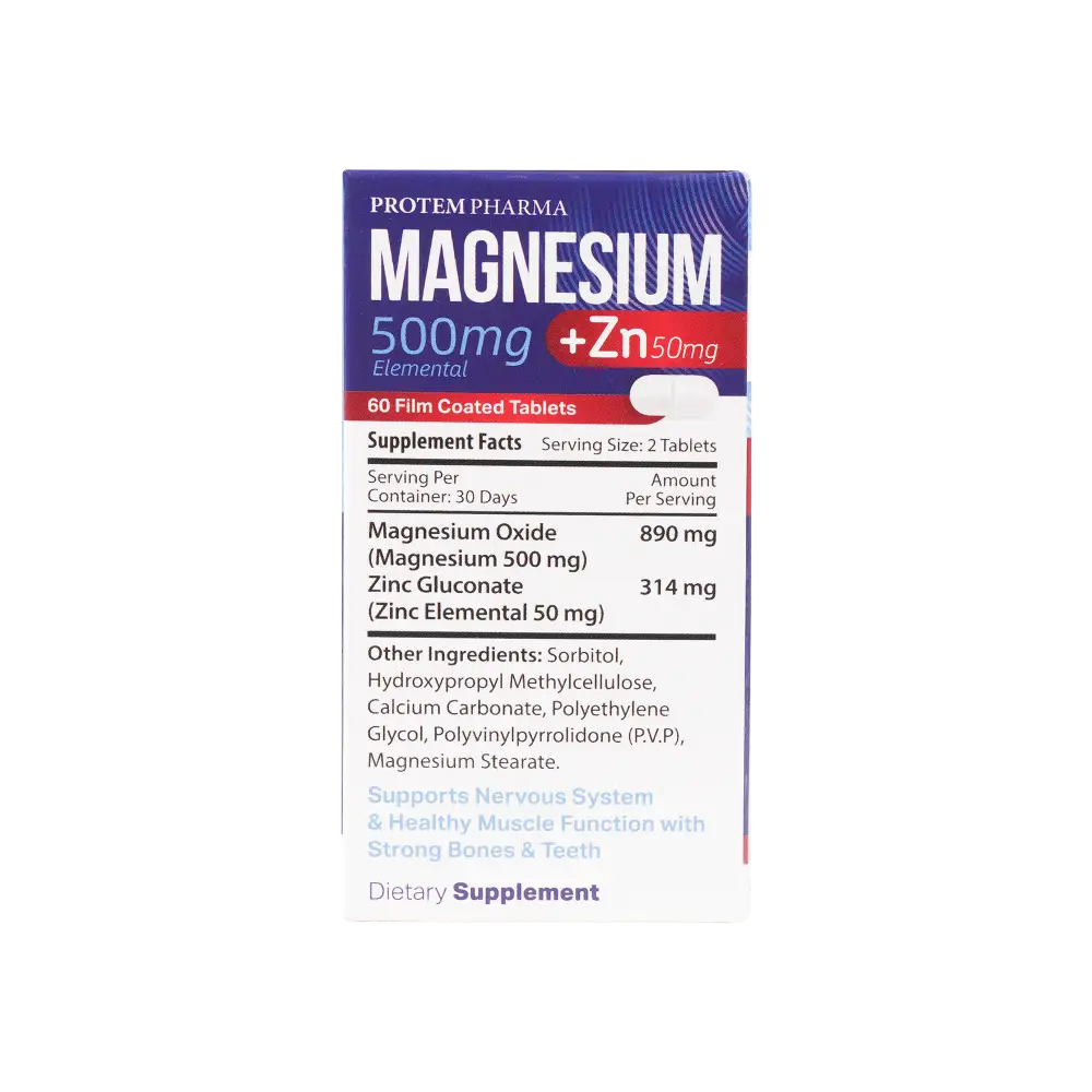 Protem Pharma Magnesium 500mg+Zn 50mg 60 Tablets