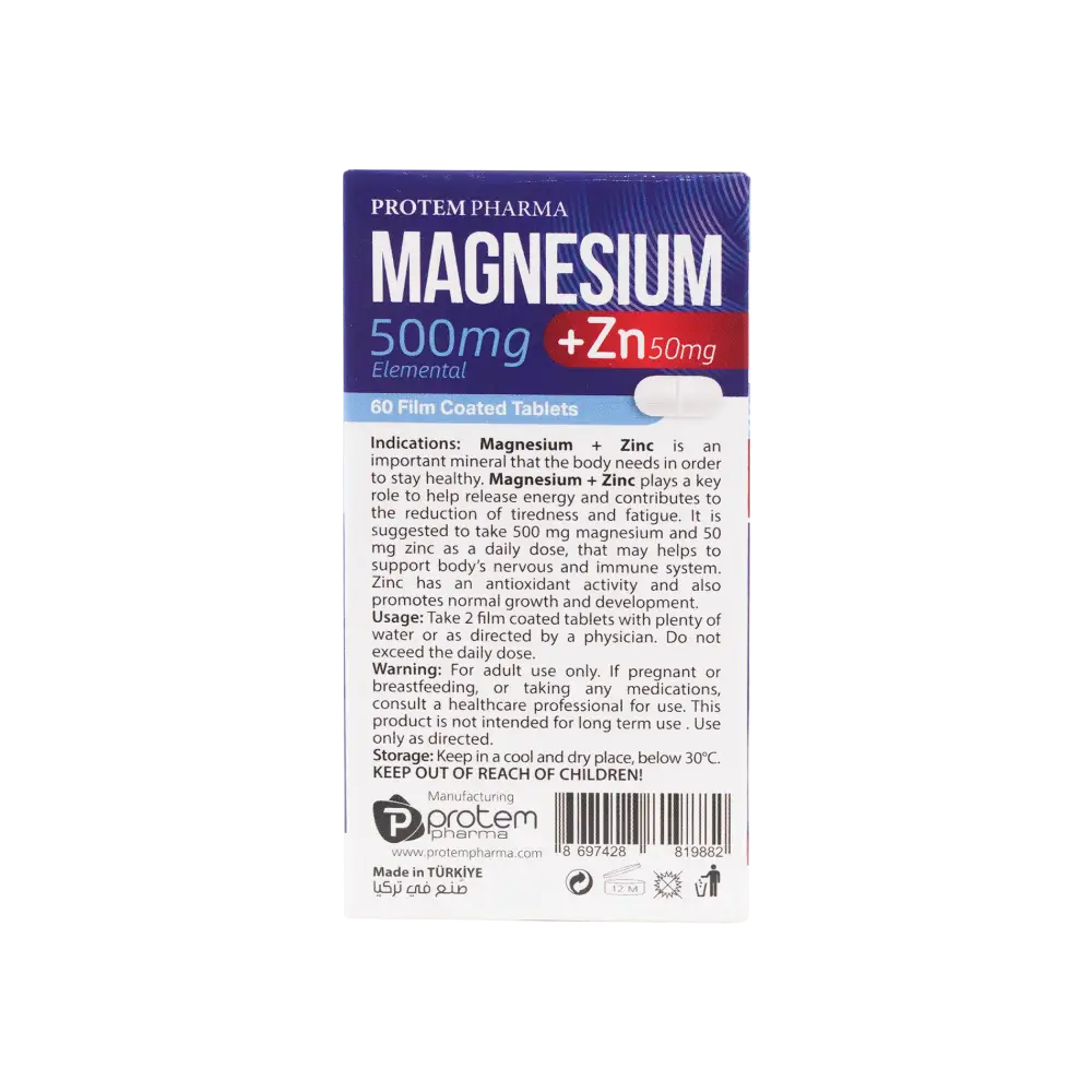 Protem Pharma Magnesium 500mg+Zn 50mg 60 Tablets