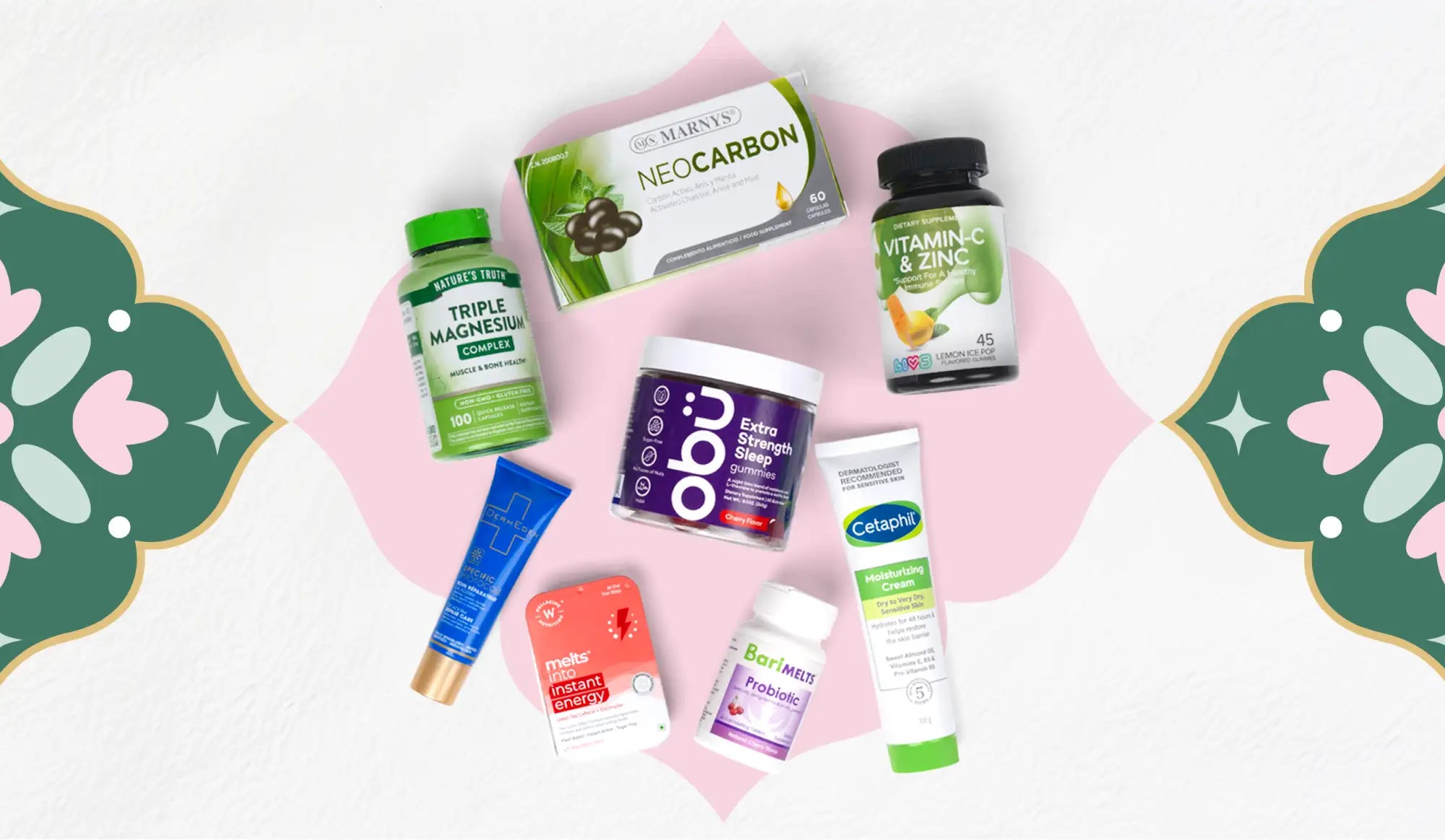 A white cylindrical container with a purple label and silver lid, labeled ’obu extra sleep’ in bold white font.