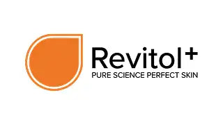 Revitol+ orange droplet skincare product logo.