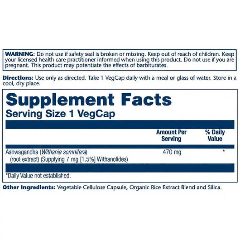 Solaray Ashwagandha 470mg 60 Vegcaps