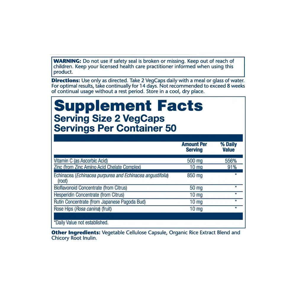 SOLARAY ECHINACEA VIT-C & ZINC 425MG 100 VEGCAPS