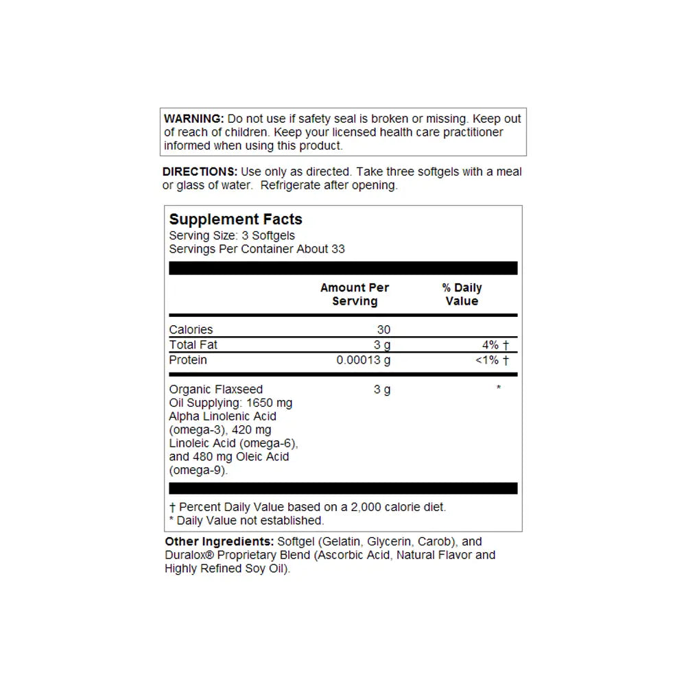 SOLARAY FLAXSEED OIL 1000 MG 100 SOFTGELS