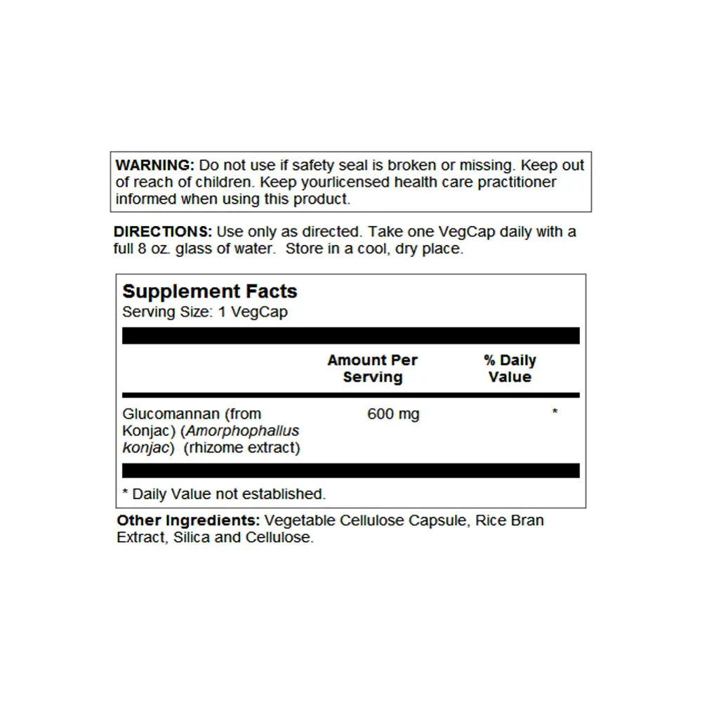 SOLARAY GLUCOMANNAN EXTRACT 600MG 100 VEG CAPS