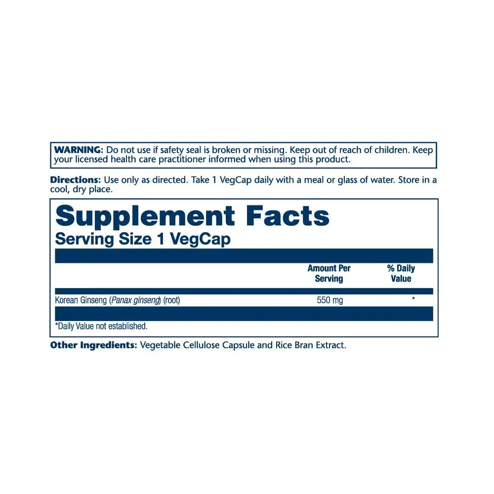 SOLARAY KOREAN GINSENG 550MG 50 VEG CAPS