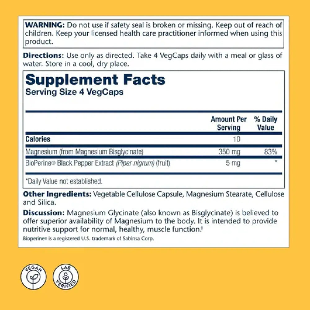 Solaray Magnesium Glycinate 350MG 120Veg Caps