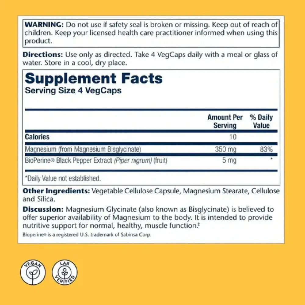 Solaray - Solaray Magnesium Glycinate 350MG 120Veg Caps - Pharmazone - 