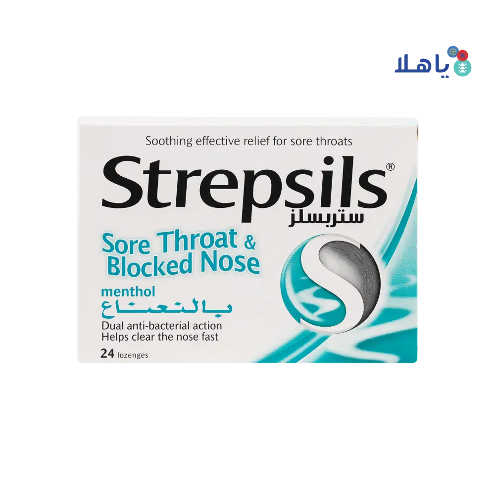 STREPSILS SORE THROTH & BLOCKED NOSE MENTHOL 24 LOZ