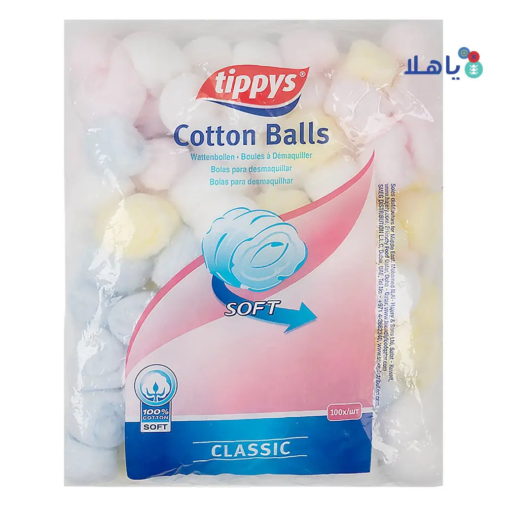 Tippys Cotton Balls Color Classic 100Pcs - Soft