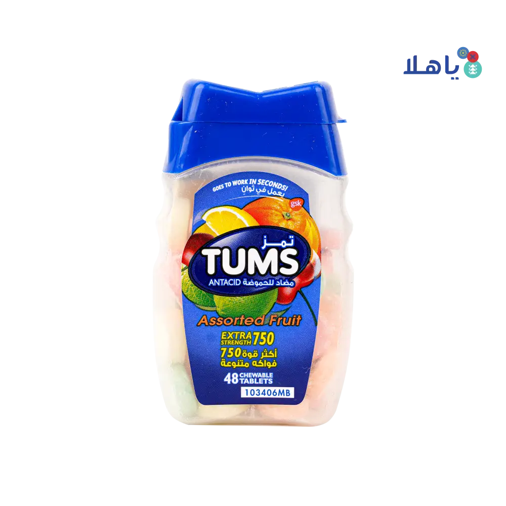 TUMS ANTACID 48 CHEWABLE TABLETS -ASSORTED FRUIT