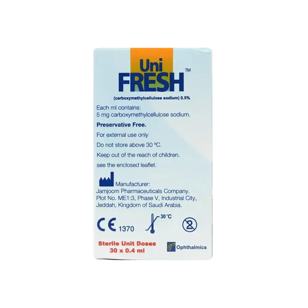 JAMJOOM PHARMA - UNI FRESH LUBRICANT EYE DROPS 0.4ML X 30 DOSES - Pharmazone - 