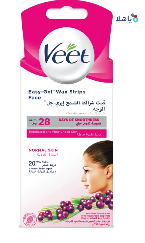 VEET EASY-GEL FACE 20 WAX STRIPS - NORMAL SKIN