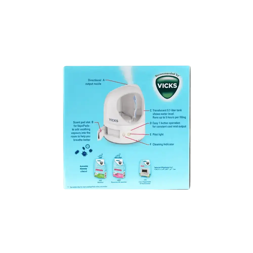 VICKS - Vicks Humidifier Ultrasonic Cool Mist 0.7L - 510 - Pharmazone - 