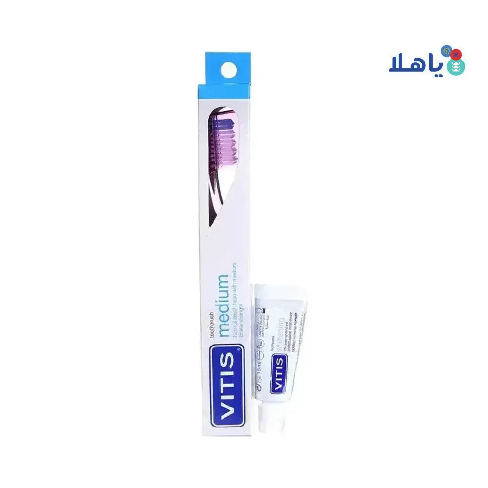 Dentaid - Vitis Medium Toothbrush + Whitening Toothpaste 15Ml - Pharmazone - 