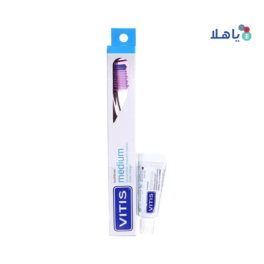 Vitis Medium Toothbrush + Whitening Toothpaste 15Ml