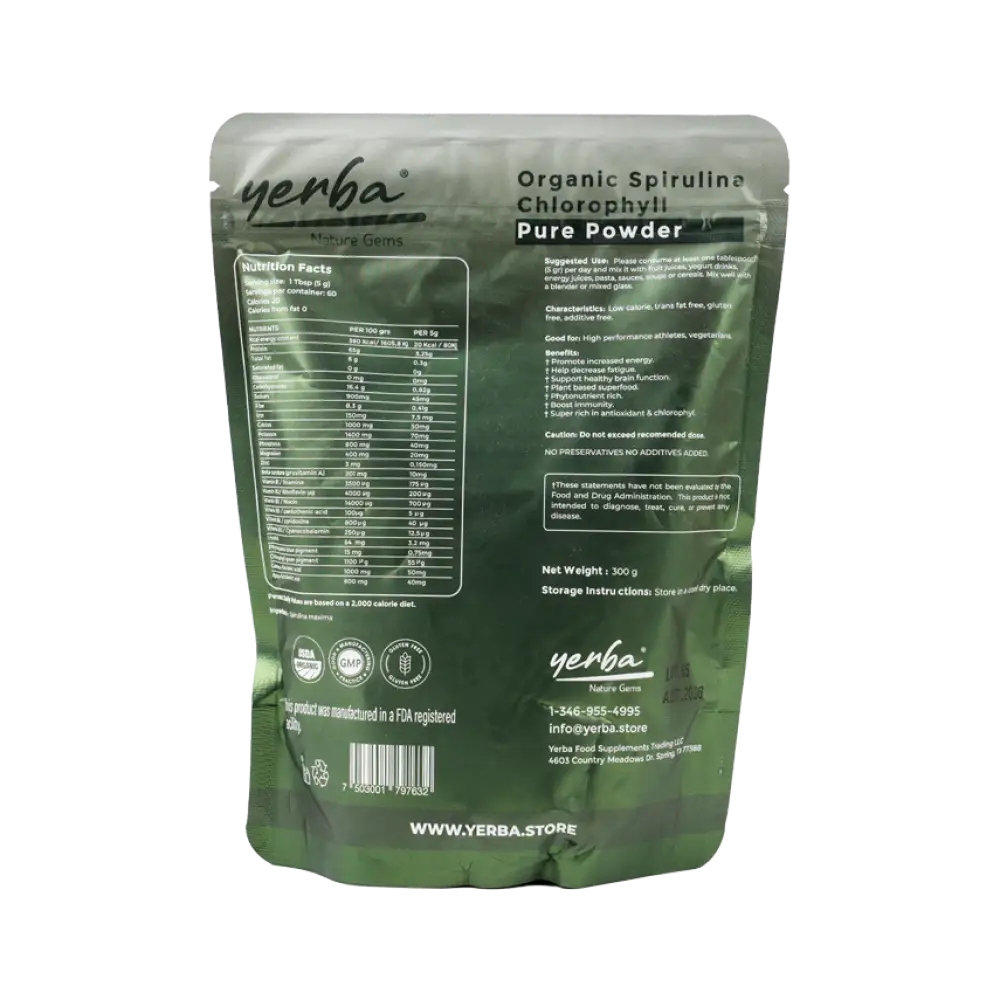 Yerba Organic Spirulina Chlorophyll Powder 300G