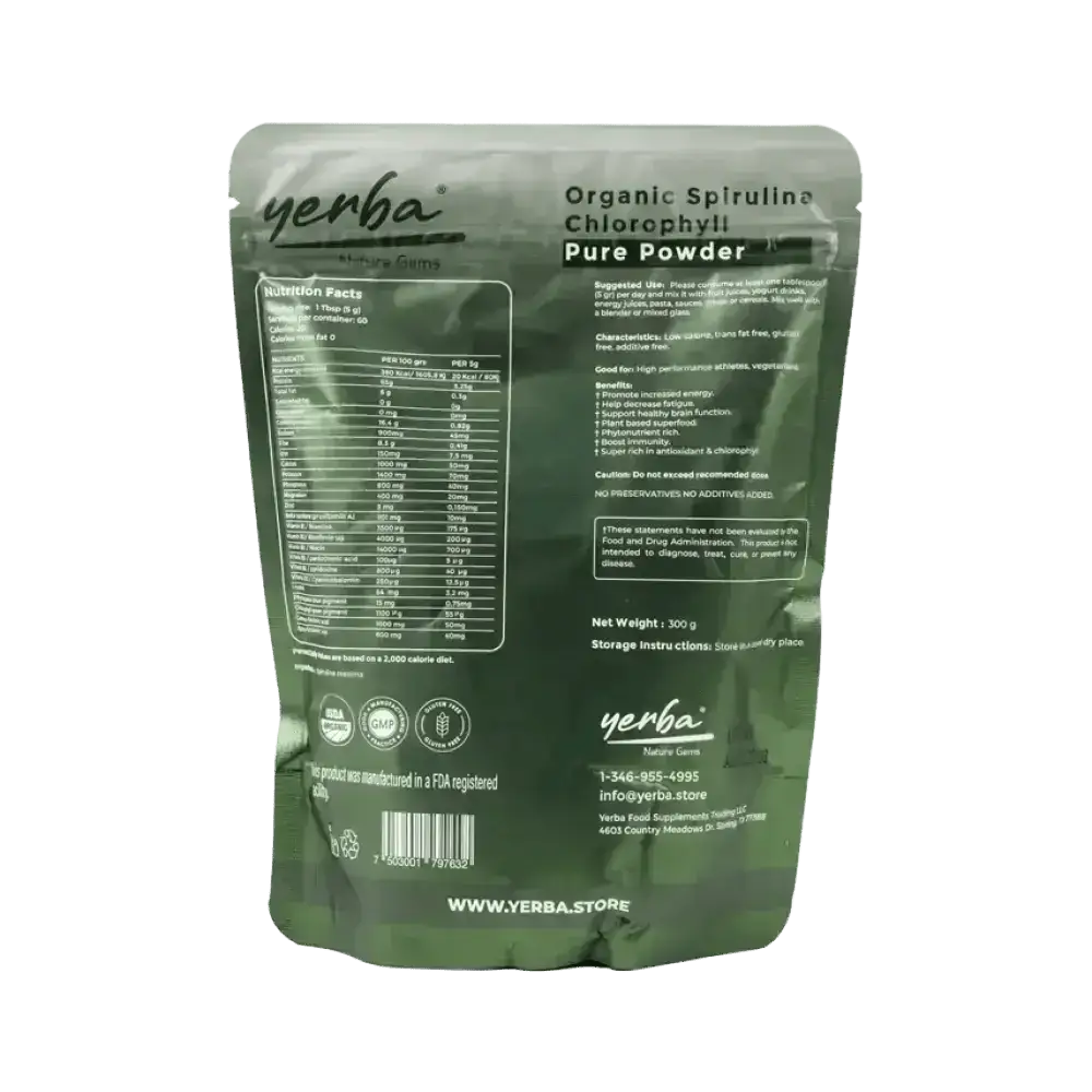 Yerba - Yerba Organic Spirulina Chlorophyll Powder 300G - Pharmazone - 