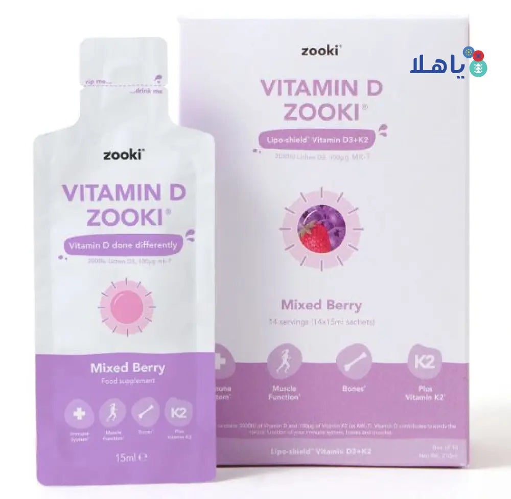 Zooki Vitamin D3+K2 3000IU 10mlX14 Sachets-Mixed Berry