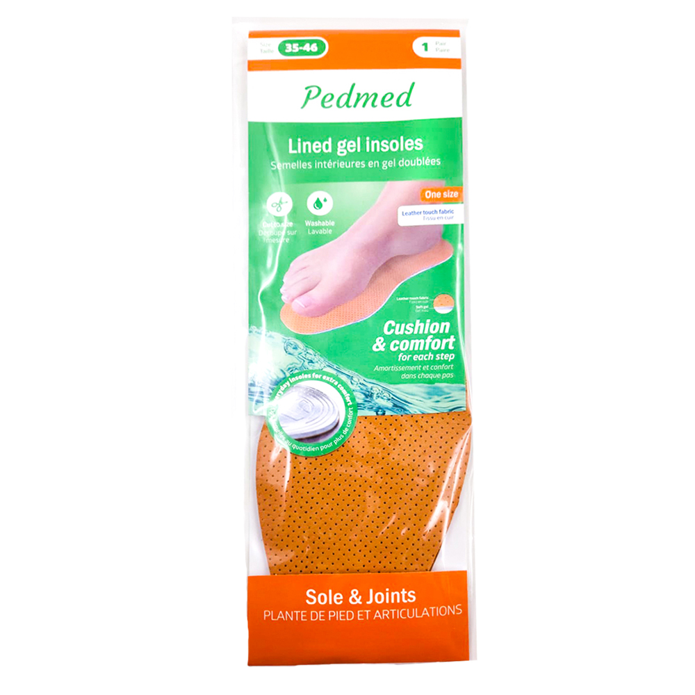 PEDMED LINED GEL INSOLES 1 PAIR SIZE 35-46 (F-00065-12TPZ)