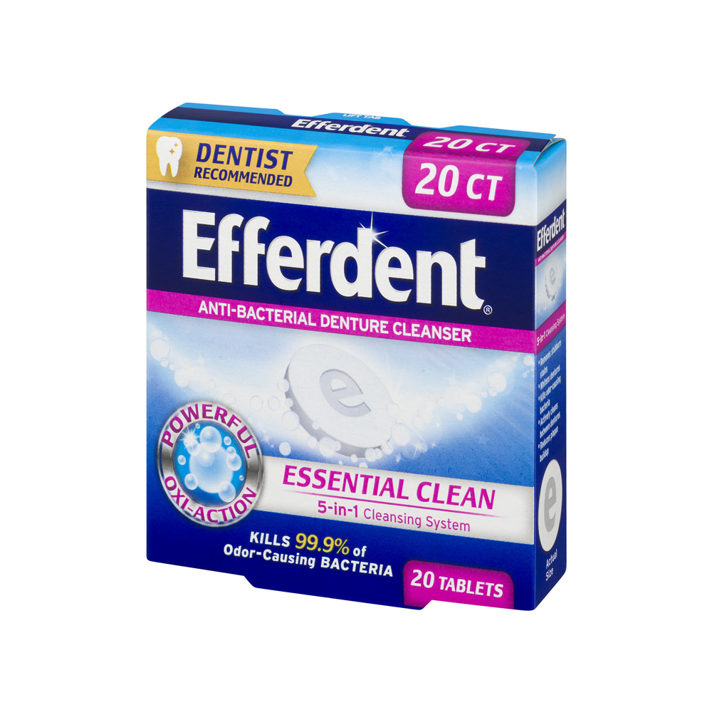 EFFERDENT ANTI-BACTERIAL DENTAL ESSENTIAL CLEAN 20 TABLETS