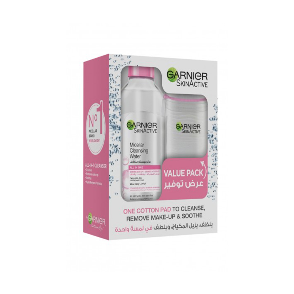 GARNIER SKINACTIVE CLEASING WATER 400ML + COTTON PADS OFFER