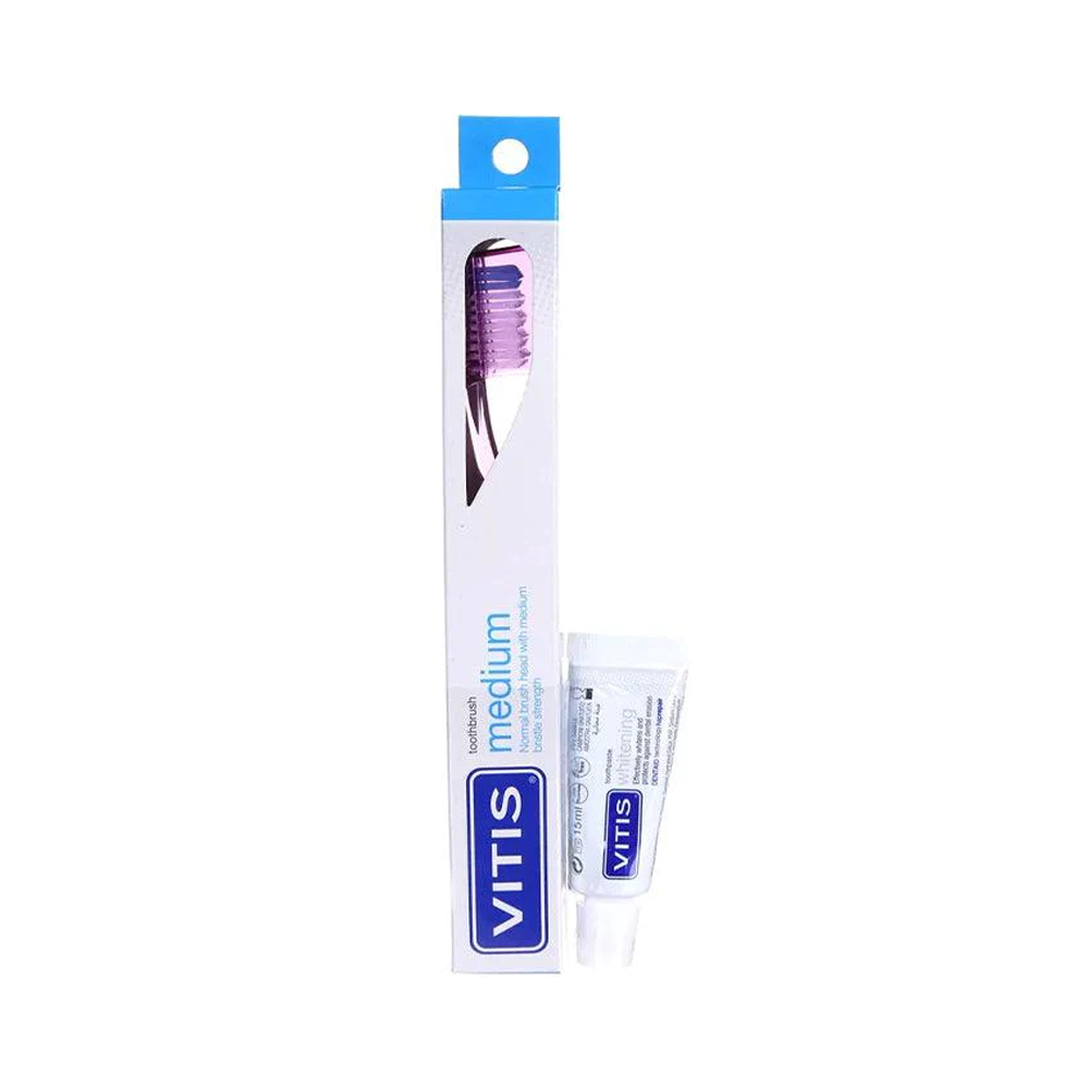 Vitis Medium Toothbrush + Whitening Toothpaste 15Ml